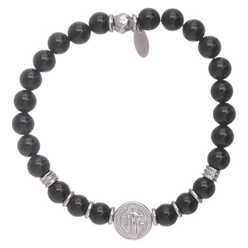 AMEN 925 sterling silver Saint Benedict bracelet with onyx beads for men 1
