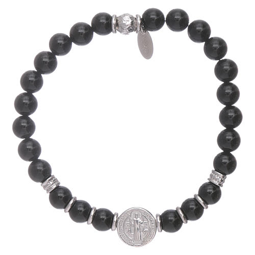 Bracciale AMEN argento 925 San Benedetto e perline onice uomo 1