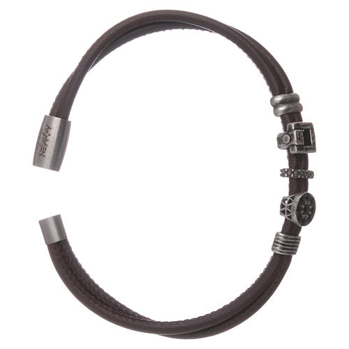 Bracelet AMEN en cuir avec charms en bronze et zircons 3