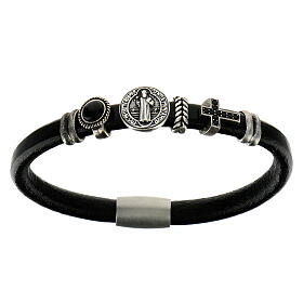 Pulsera AMEN de cuero detalle de bronce San Benito