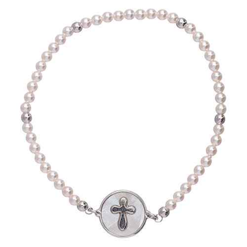 AMEN 925 sterling silver bracelet with a  mother of pearl cross medalet 1