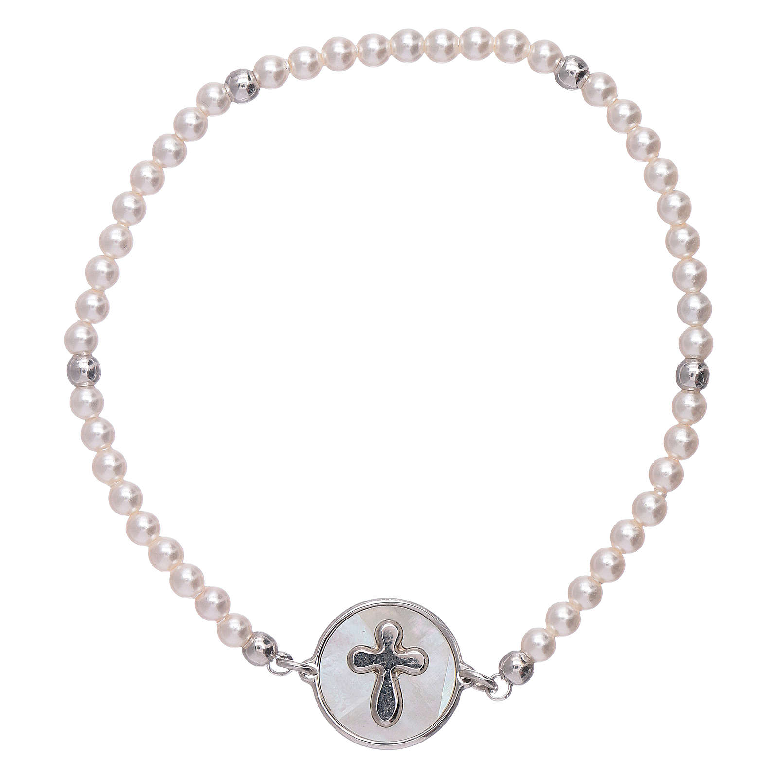 Lot De 2 Bijoux Religieux Anciens – Bracelet 18 Cm & Croix En Argent Et Nacre | Pièces Vintage Françaises