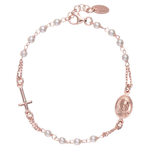 Bracciale AMEN rosario Giubileo perle strass argento 925 rosè 1