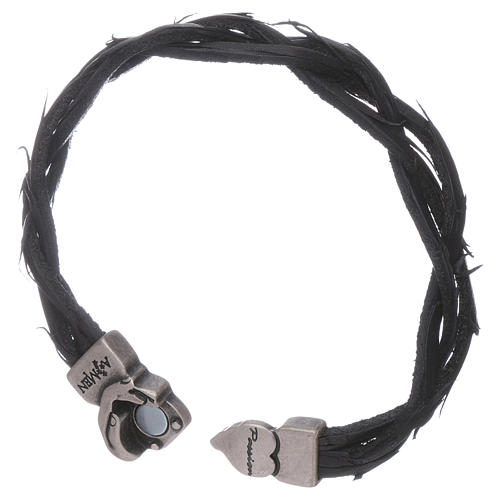 Bracelet AMEN symbole de la Passion et cuir tressé noir 3