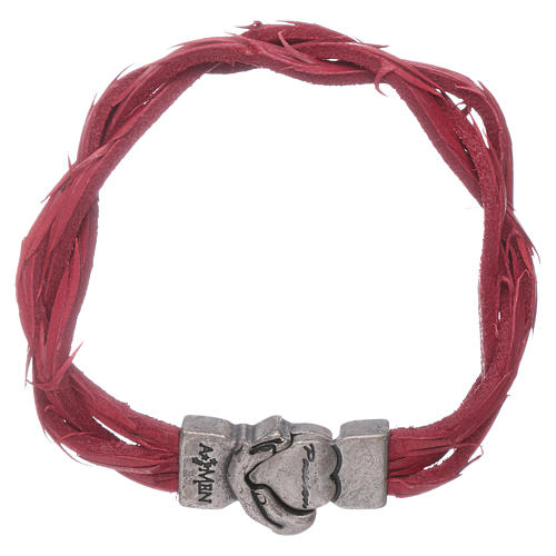 Pulsera AMEN rojo cuero entrelazado con símbolo de la Pasión 1