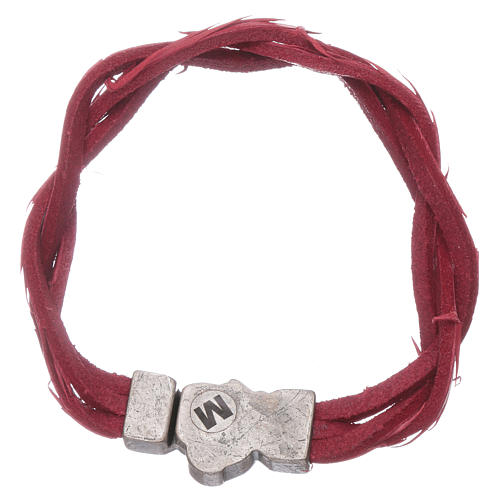 Bracelet AMEN rouge cuir tressé avec symbole de la Passion 2