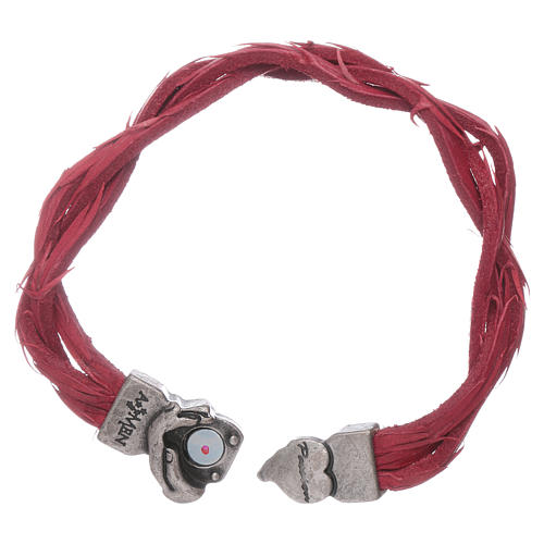 Bracelet AMEN rouge cuir tressé avec symbole de la Passion 3