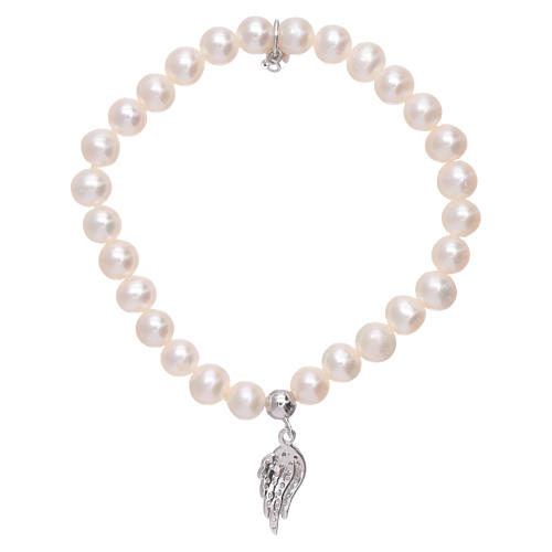 Pulsera AMEN con ala plata 925 zirconada blanca y perlas 2