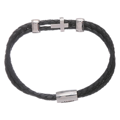 AMEN woven leather bracelet with zirconate cross and inserts 2
