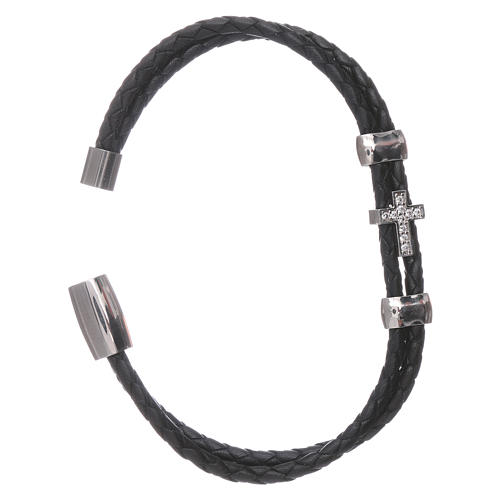 AMEN woven leather bracelet with zirconate cross and inserts 3