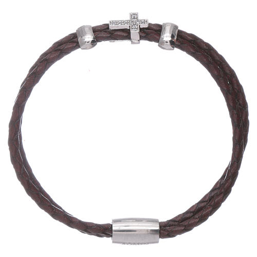 AMEN brown woven leather bracelet with inserts and zirconate cross 1
