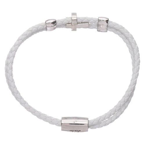 AMEN white leather bracelet with a 925 sterling silver zirconate cross 2