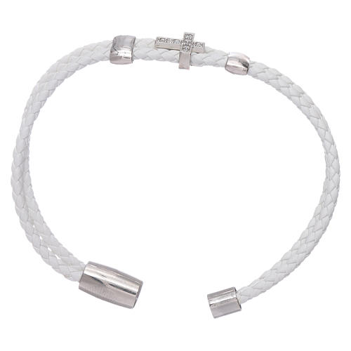 AMEN white leather bracelet with a 925 sterling silver zirconate cross 3