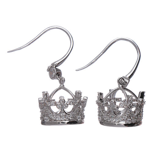 Earrings AMEN pendant in 925 sterling silver crown shape with white zircons 1