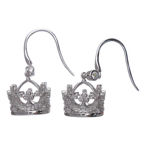 Earrings AMEN pendant in 925 sterling silver crown shape with white zircons 2