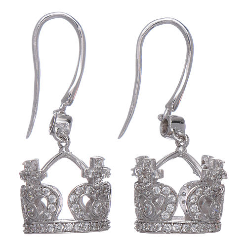 Earrings AMEN pendant in 925 sterling silver crown shape with crosses, hearts and white zircons 1