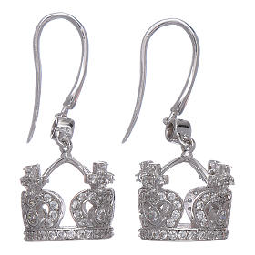 Earrings AMEN pendant in 925 sterling silver crown shape with crosses, hearts and white zircons