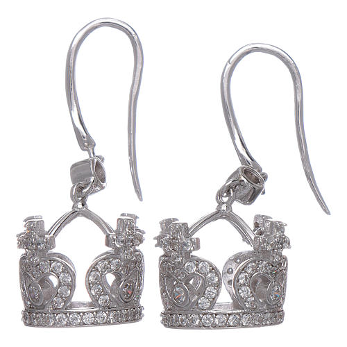 Earrings AMEN pendant in 925 sterling silver crown shape with crosses, hearts and white zircons 2