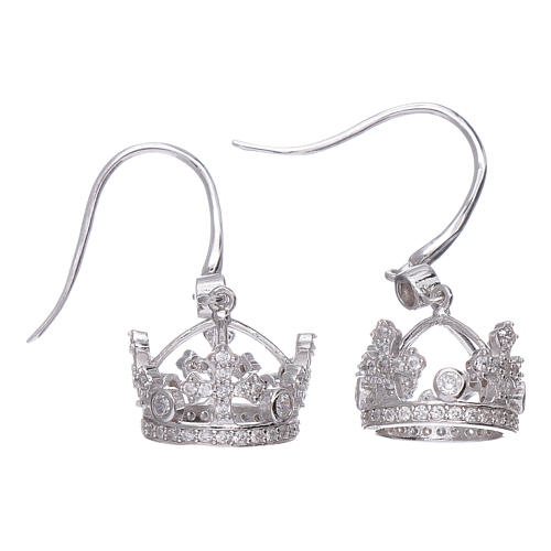 Earrings AMEN pendant in 925 sterling silver crown shape with clover cross and white zircons 1