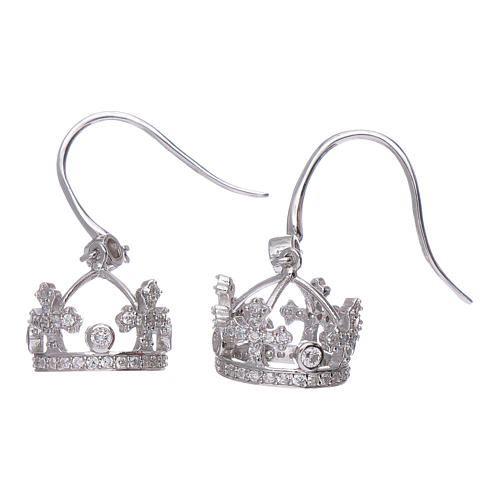 Earrings AMEN pendant in 925 sterling silver crown shape with clover cross and white zircons 2