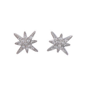 Earrings AMEN wind rose 925 sterling silver rhodium and white zircons