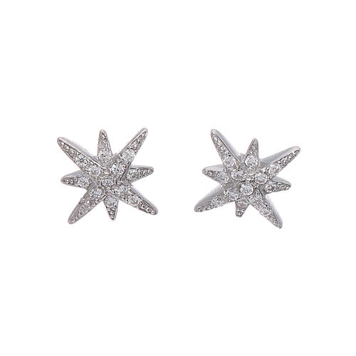 Earrings AMEN wind rose 925 sterling silver rhodium and white zircons 1