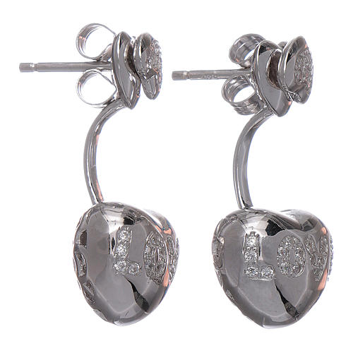 Orecchini pendenti AMEN doppio cuore argento 925 zirconi bianchi 2