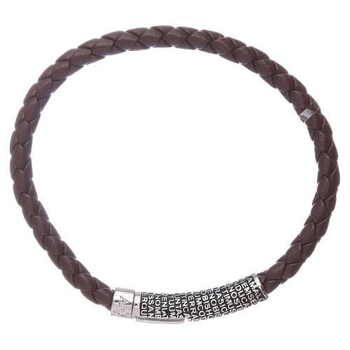 AMEN dark brown leather bracelet and bronze Our Father insert 1