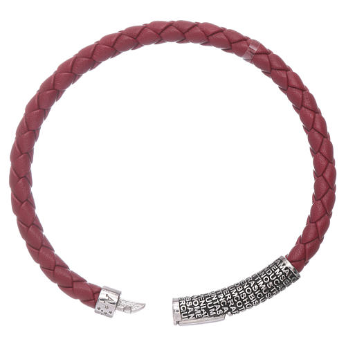 AMEN burgundy leather bracelet and bronze Our Father insert 3