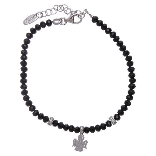 Armband AMEN schwarze Kristalle Silber Engel Anhänger 2