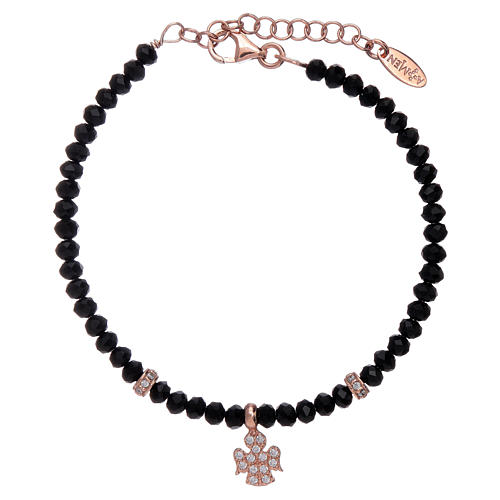 Bracelet AMEN argent 925 rosé cristaux noirs et ange de zircons 1