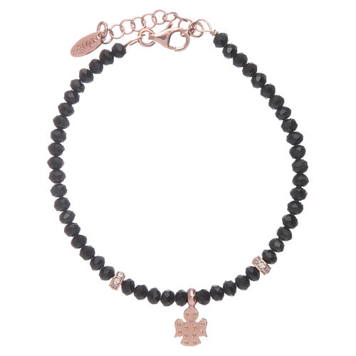 Bracelet AMEN argent 925 rosé cristaux noirs et ange de zircons 2