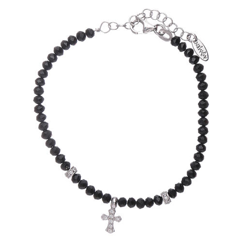 Armband AMEN schwarze Kristalle Silber Kreuz Anhänger 1