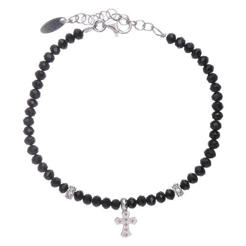 Armband AMEN schwarze Kristalle Silber Kreuz Anhänger 2