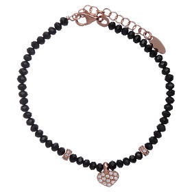 Bracelet AMEN cristaux noirs coeur argent 925 rosé et zircons
