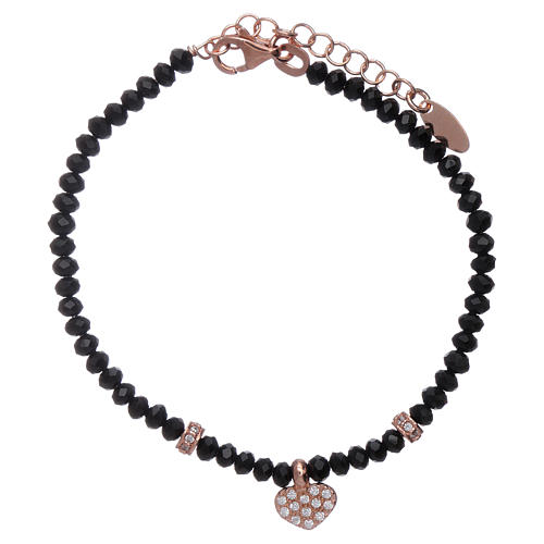 Bracelet AMEN cristaux noirs coeur argent 925 rosé et zircons 1
