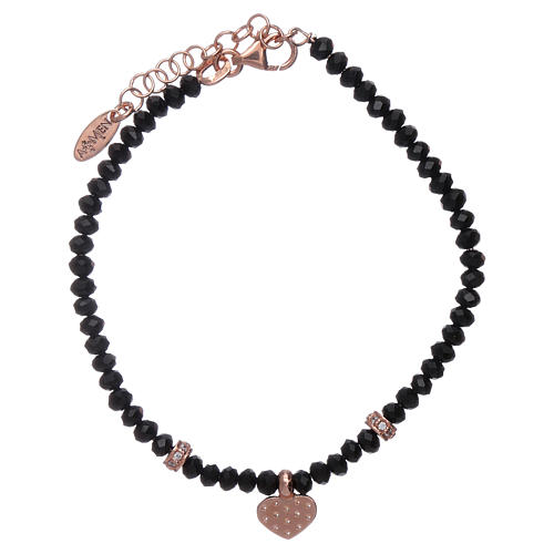 Bracelet AMEN cristaux noirs coeur argent 925 rosé et zircons 2