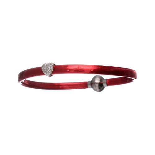 Bracelet AMEN en thermoplastique rouge coeur zircons argent 925 3