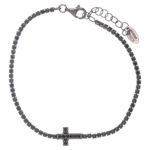 AMEN burnished 925 sterling silver tennis bracelet with black zircons  and cross 1