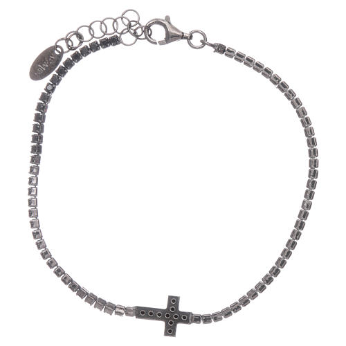 AMEN burnished 925 sterling silver tennis bracelet with black zircons  and cross 2