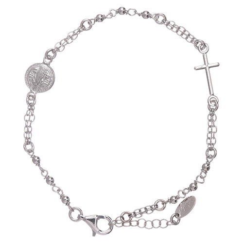 AMEN Saint Benedict rosary bracelet in 925 sterling silver finished in rhodium 1