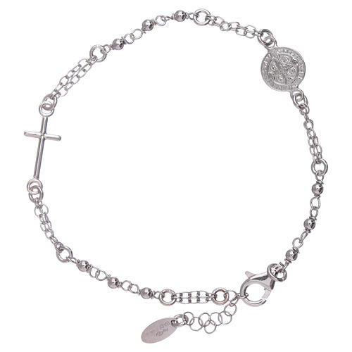 AMEN Saint Benedict rosary bracelet in 925 sterling silver finished in rhodium 2