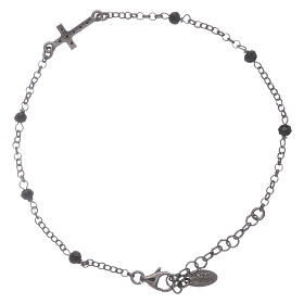 AMEN 925 sterling silver bracelet finished in rhodium with a zirconate cross and black crystals