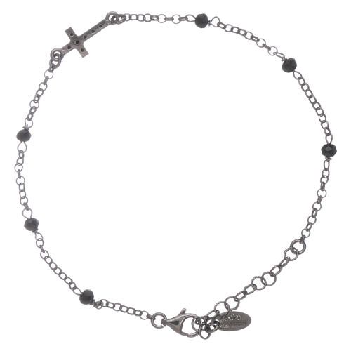 AMEN 925 sterling silver bracelet finished in rhodium with a zirconate cross and black crystals 2