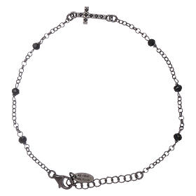 AMEN 925 sterling silver bracelet finished in rhodium with a zirconate cross and black crystals