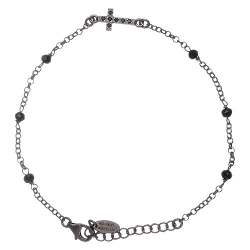 AMEN 925 sterling silver bracelet finished in rhodium with a zirconate cross and black crystals 1