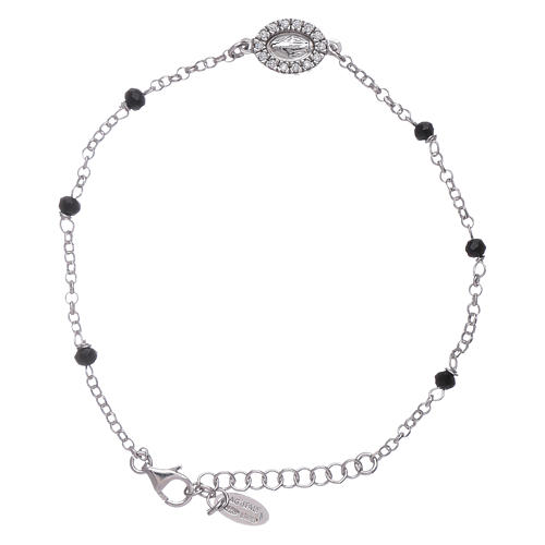 AMEN 925 sterling silver bracelet with black crystals and zirconate Miraculous Virgin Mary insert 1