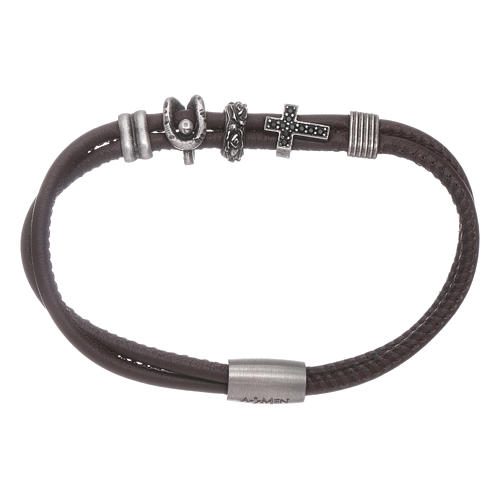 AMEN leather charm bracelet with zirconate cross 1