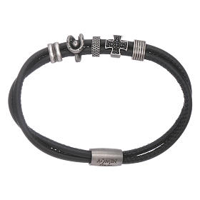 AMEN black leather bracelet with charms and a zirconate cross