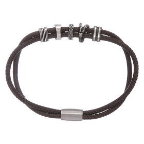 AMEN brown leather bracelet with charms and a zirconate cross